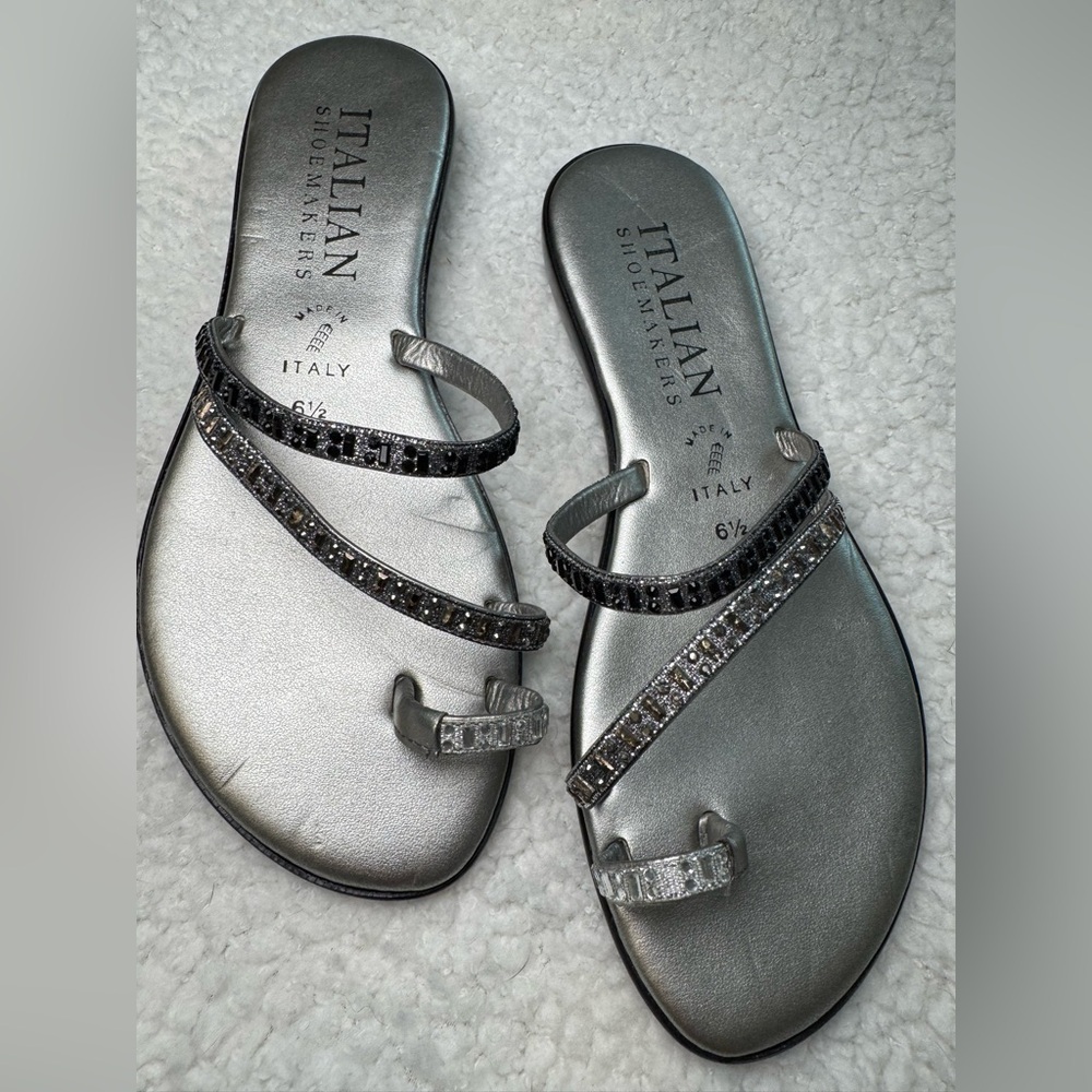 Italian Shoemakers Silver Sandals with Glitter Straps